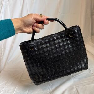 Woven Black Neoprene Purse Intrecciato Style Handbag Vegan Minimalist Lux Pouch